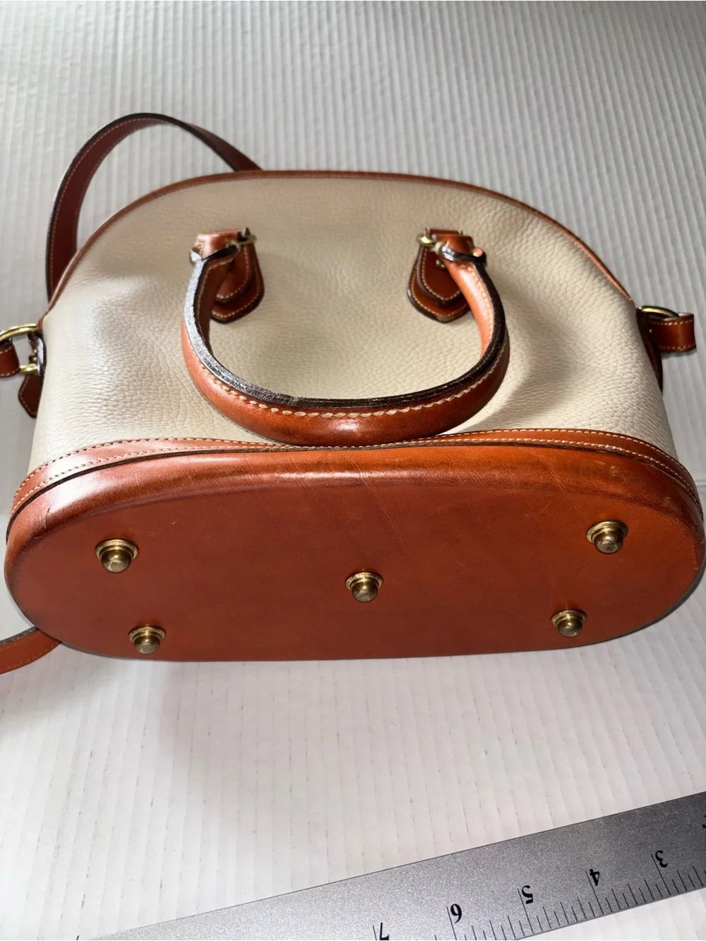 Dooney & Bourke Cream and Brown Leather Dome Satchel Handbag